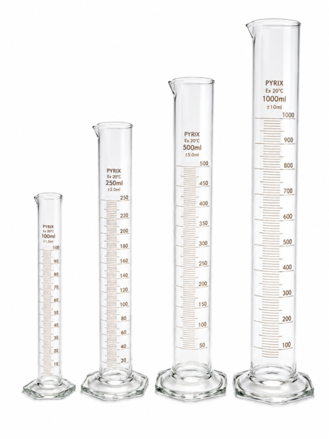 PYRIX Glass Measuring Cylinder Set – 100ml, 250ml, 500ml & 1000ml