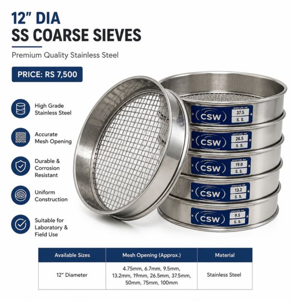 12” Dia Stainless Steel Coarse Sieves